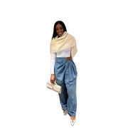 Pleat-Front Wide-Leg Jeans