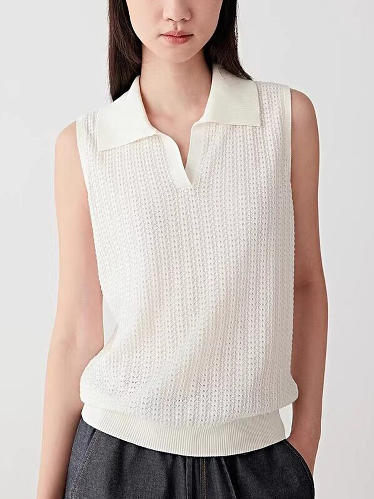 Open-Knit Polo Vest