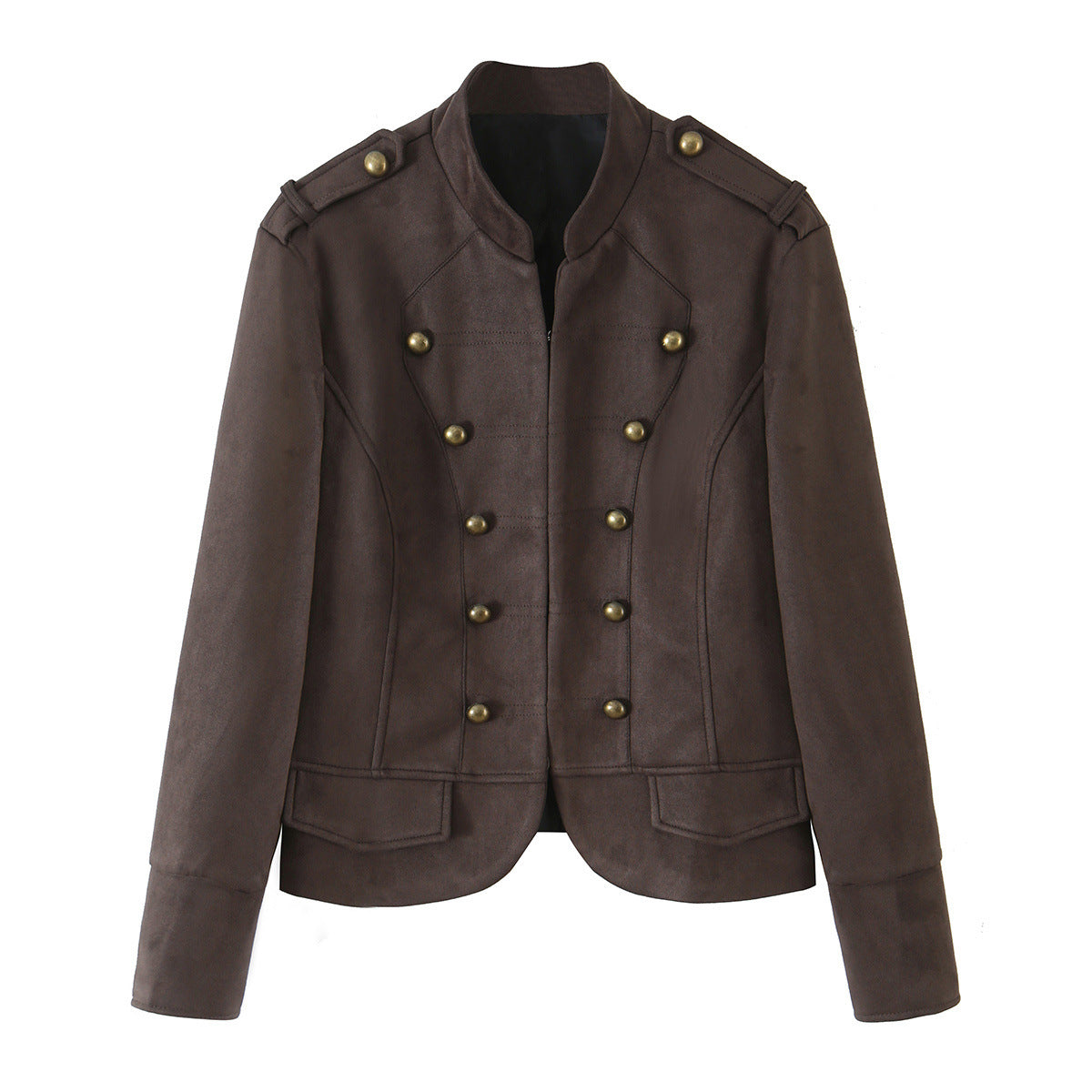 Button-Detail Faux Suede Jacket