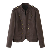 Button-Detail Faux Suede Jacket