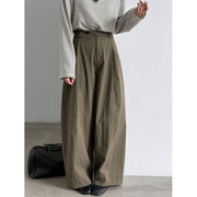 Asymmetric-Pleat Wide-Leg Trousers