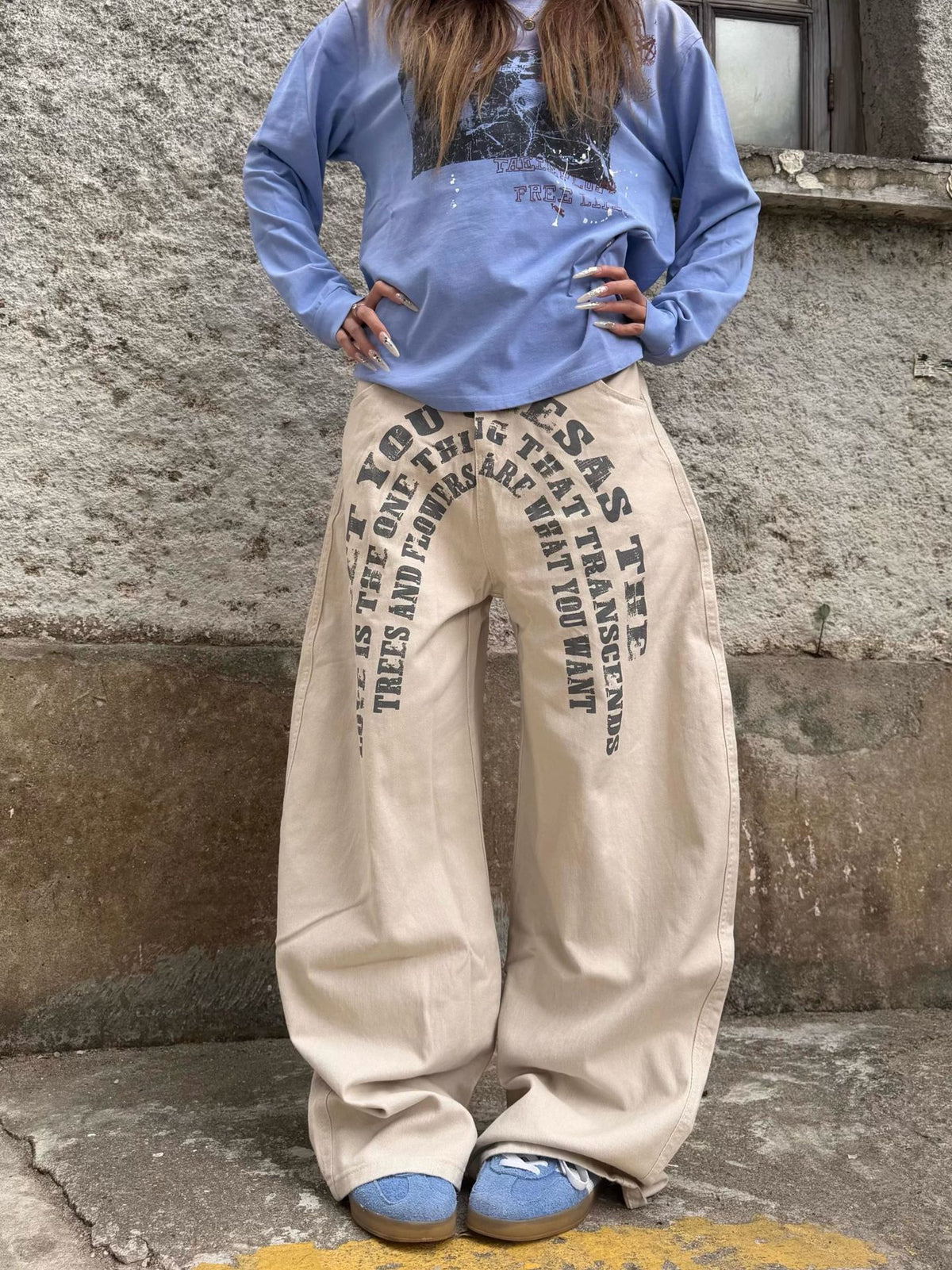 Letter Print Wide-Leg Jeans