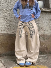 Letter Print Wide-Leg Jeans