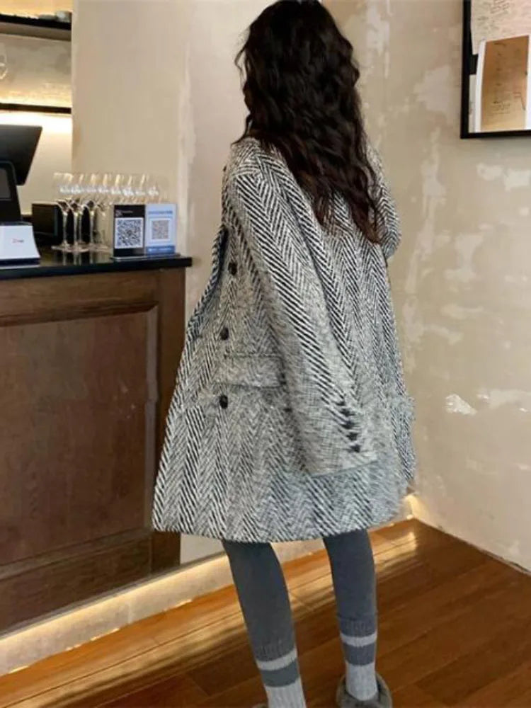 Herringbone Double-Breasted Blazer