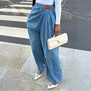 Pleat-Front Wide-Leg Jeans
