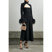 Feather-Cuff Cutout Midi Dress