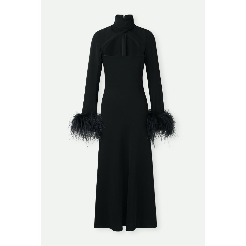Feather-Cuff Cutout Midi Dress