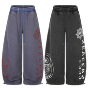 Washed Graphic Wide-Leg Joggers