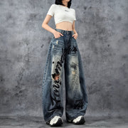 Distressed Graphic Wide-Leg Jeans