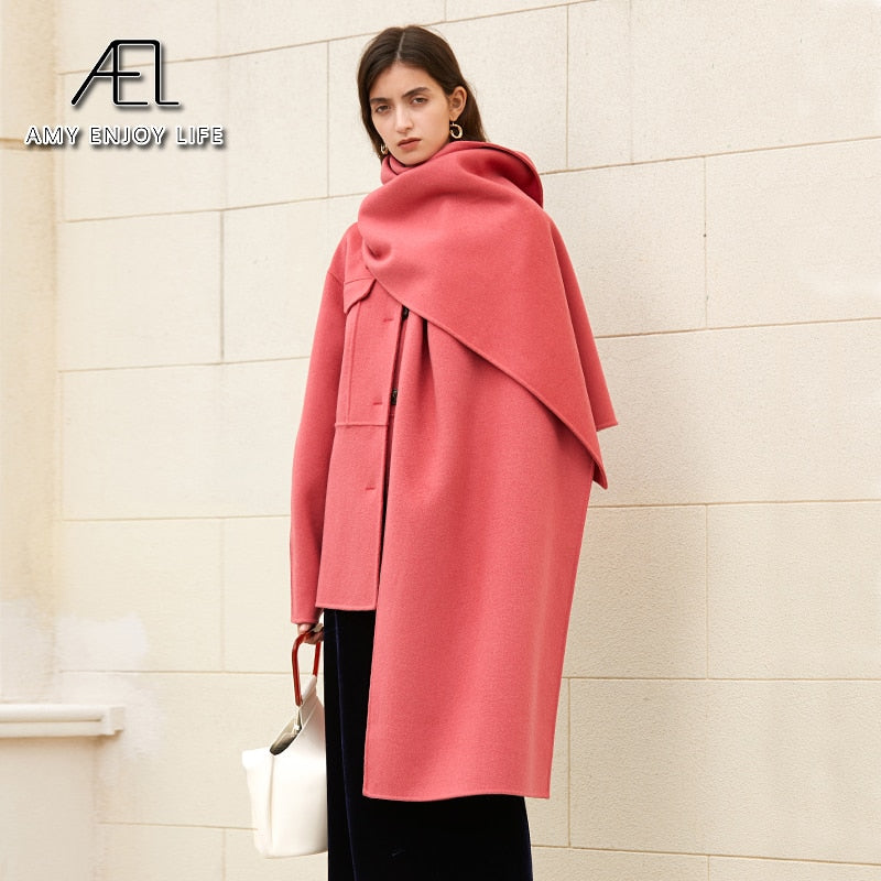 Scarf-Detail Belted Coat