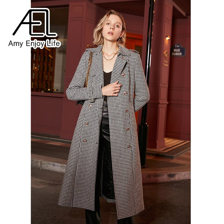 Houndstooth Tailored Long Coat